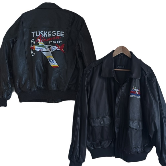 Vintage Tuskegee Airmen Men's Black Leather Bomber Jacket - Picture 1 of 9